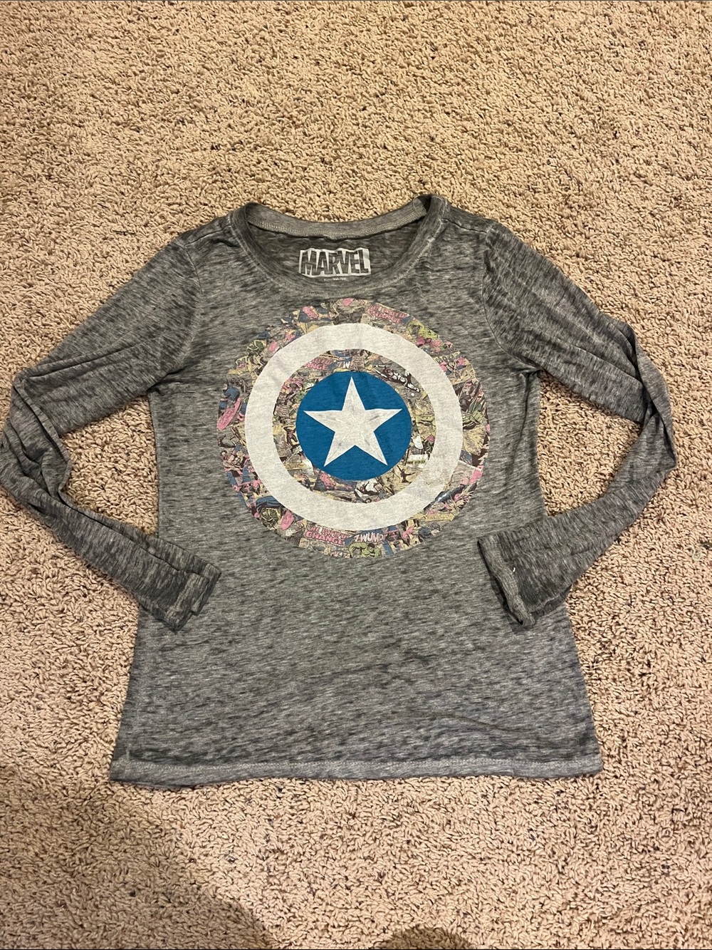 Marvel Gray Long-Sleeve Tee with Captain America Shield